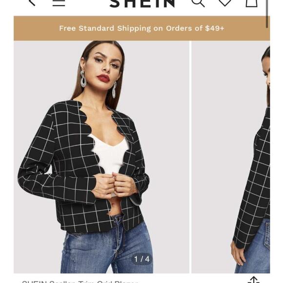 shein scallop front grid print blazer - Picture 1 of 6
